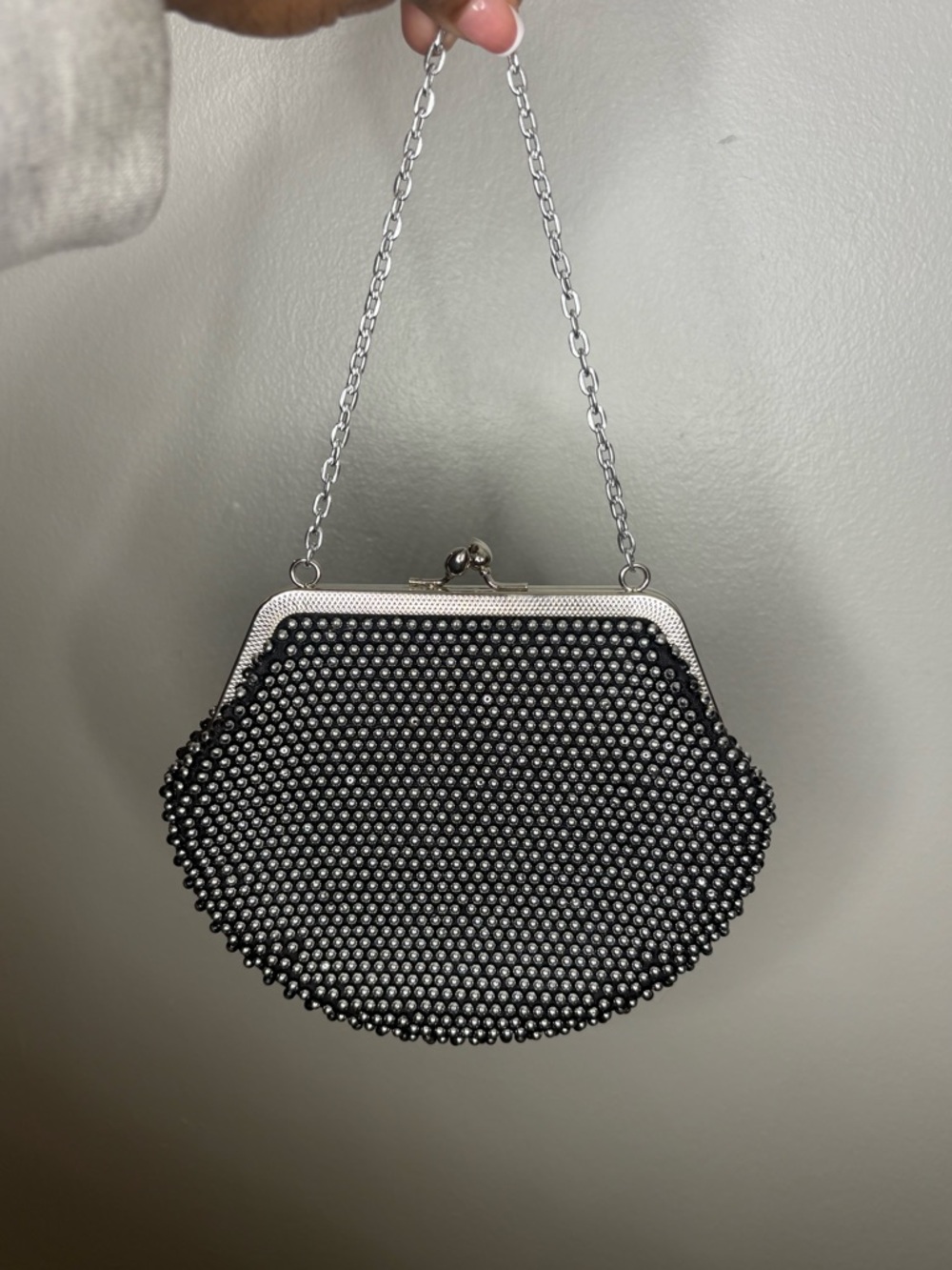 Black Beaded Chain-Handle Evening Bag